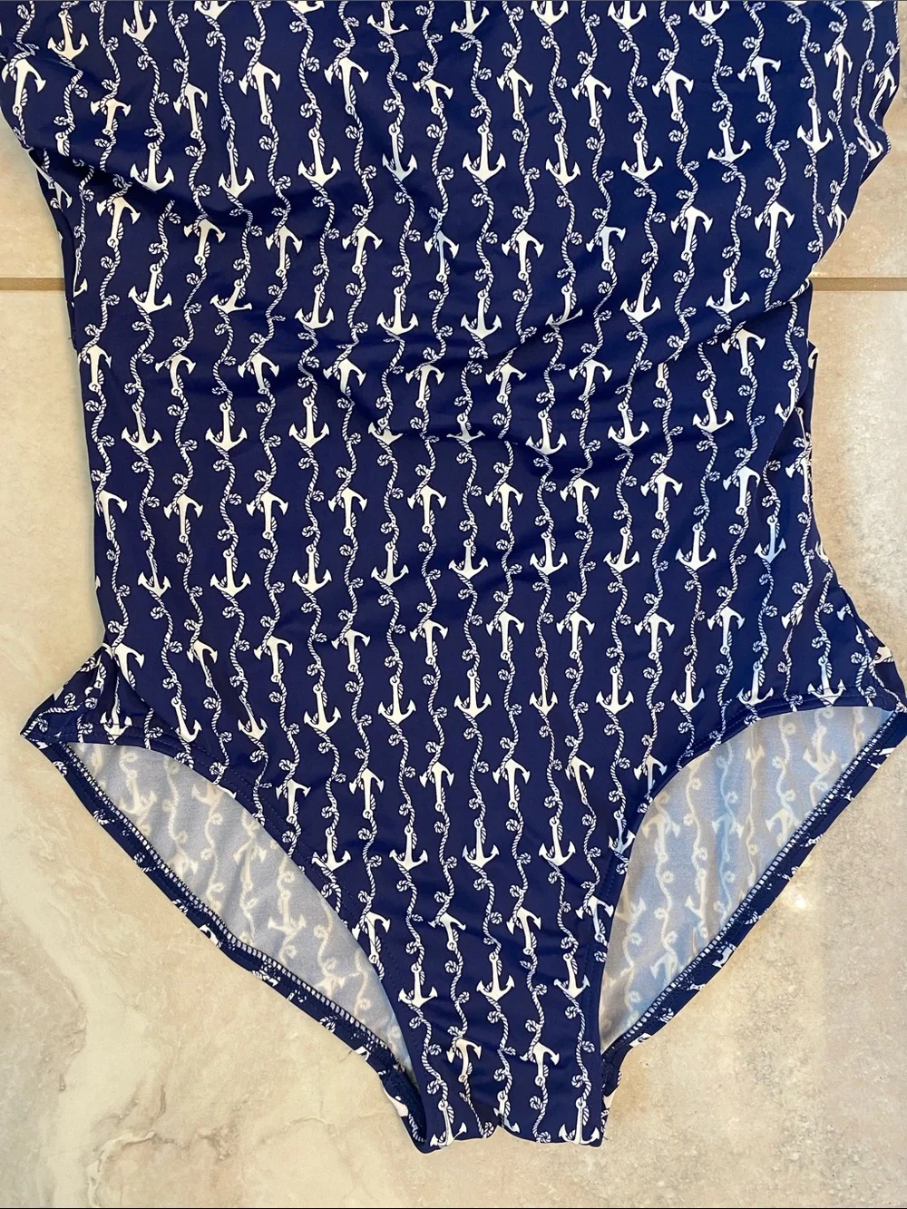 Talbots Navy Blue Anchor-Print One-Piece Swimsuit